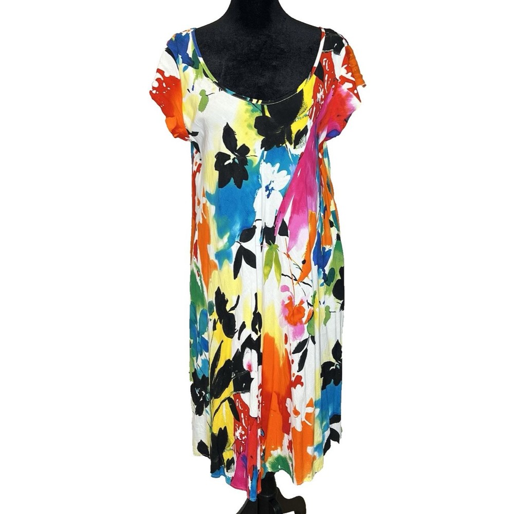 Jams World Symphony Bold Hawaiian Floral Rayon Pullover Dress Size Medium W380